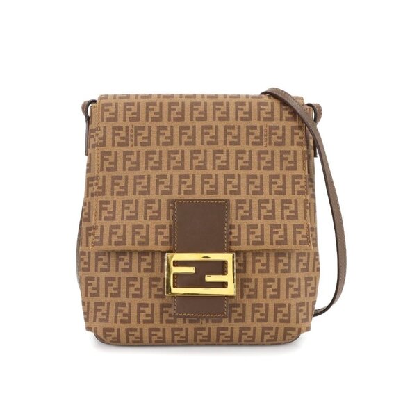 FENDI Zucchino Shoulder Bag PVC Leather Brown 8BT075 90285401 - Picture 1 of 11